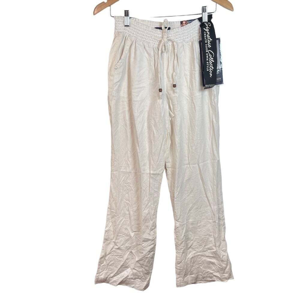 Beau Dawson White Linen Elastic Waistband Trousers Loungewear Beachy Pants Sz. M - Picture 2 of 16